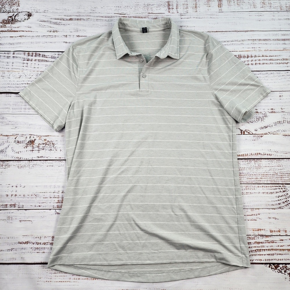 Lululemon Evolution Polo Shirt Mens XL Short Sleeve Gray White Striped